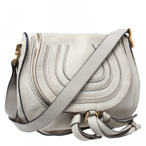 Pre Owned Chloe Grey Leather Medium Marcie Crossbody Bag