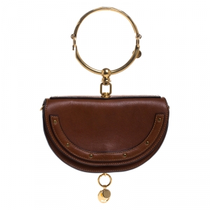 Pre Owned Chloe Brown Leather Small Nile Bracelet Minaudière Bag