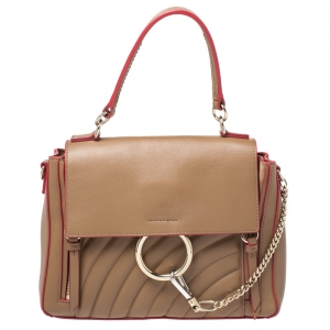 Pre Owned Chloe Brown/Red Leather Faye Daye Top Handle Bag