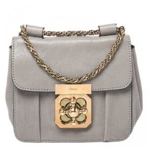 Pre Owned Chloe Grey Leather Mini Elsie Crossbody Bag