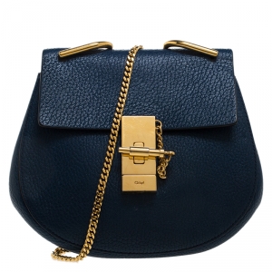 Pre Owned Chloe Dark Blue Leather Small Drew Shoulder Bag