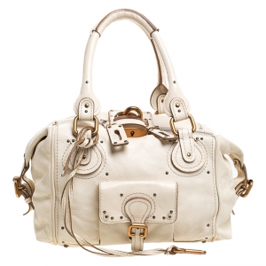 Pre Owned Chloe Off White Leather Front Pocket Paddington Satchel