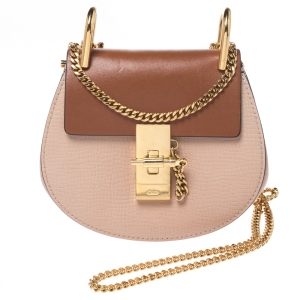 Pre Owned Chloe Beige/Brown Leather Nano Drew Shoulder Bag
