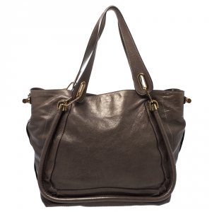 Pre Owned Chloe Olive Green Leather Large Paraty Shopper Tote