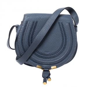 Pre Owned Chloe Blue Leather Mini Marcie Crossbody Bag