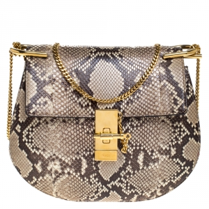 Pre Owned Chloe Beige Python Medium Drew Shoulder Bag