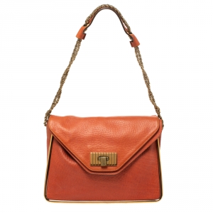 Pre Owned Chloe Orange Leather Medium Sally Shoulder Bag