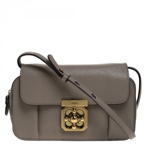 Pre Owned Chloe Taupe Leather Mini Elsie Shoulder Bag