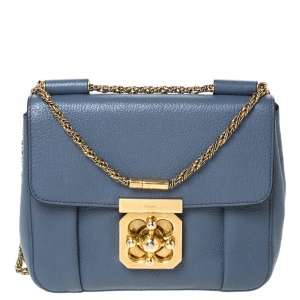 Pre Owned Chloe Ash Blue Leather Small Elsie Shoulder Bag
