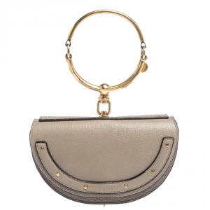 Pre Owned Chloe Grey Leather Small Nile Bracelet Minaudière Bag
