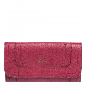 Pre Owned Chloe Magenta Leather Flap Continental Wallet