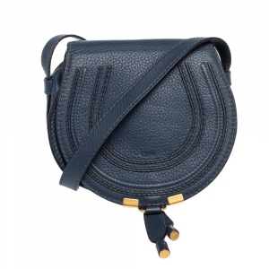 Pre Owned Chloe Blue Leather Mini Marcie Crossbody Bag