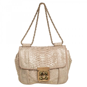 Pre Owned Chloe Metallic Beige Python Small Elsie Shoulder Bag