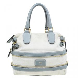 Pre Owned Chloe Beige/Grey Fabric and Leather Andy Expandable Satchel