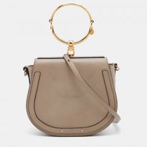 Chloe Khaki Grey Leather and Suede Medium Nile Bracelet Top Handle Bag