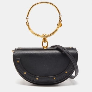 Pre Owned Chloe Black Leather Small Nile Bracelet Minaudiere Crossbody Bag