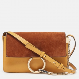 Chloe Brown/Yellow Leather and Suede Small Faye Shoulder Bag