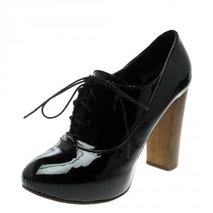 Pre Owned Chloe Black Patent Leather Lace Up Ankle Boots Size 38