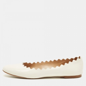 Pre Owned Chloe Laurena Scalloped Size 41 White Patent Leather Ballet Flats