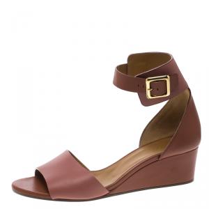 Pre Owned Chloe Nude Pink/Copper Leather Ankle Strap Wedges Size 39