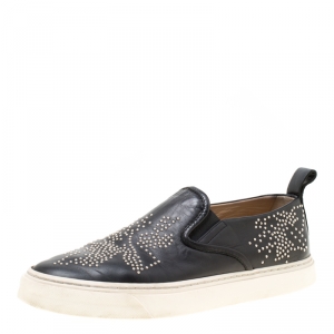 Chloe Black Leather Stud Embellished Susanna Slip On Sneakers Size 38
