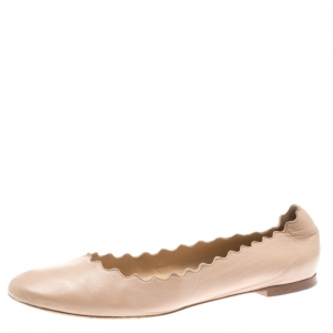 Pre Owned Chloe Beige Leather Lauren Scalloped Ballet Flats Size 40