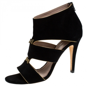 Pre Owned Chloe Black/Gold Cut Out Suede Bow Open Toe Sandals Size 41