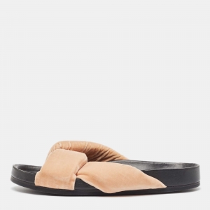 Chloe Beige Velvet Knotted Slip On Slides Size 39