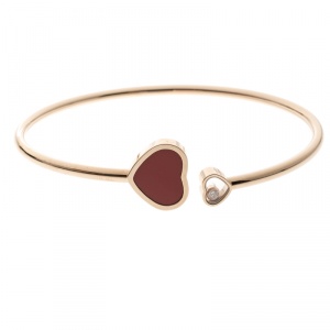 Chopard Happy Heart Red Stone & Diamond 18k Rose Gold Open Bangle Bracelet 17cm