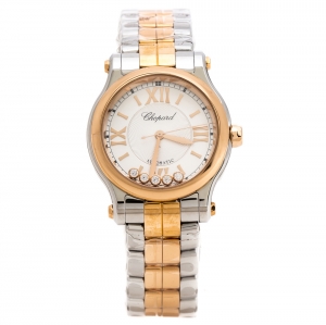 Chopard Silver 18K Rose Gold and Stainless Steel Happy Sport 278573-6002 Women's Wristwatch 30 mm