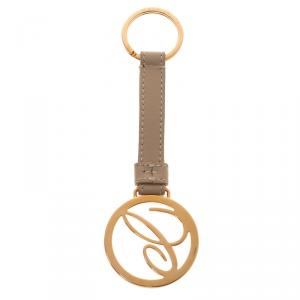 Chopard Beige/Gold Leather Logo Charm Keychain