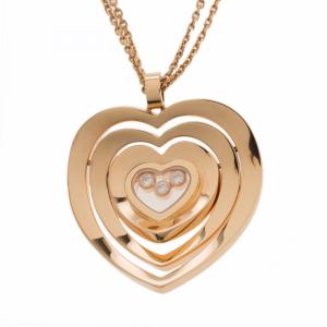 Chopard Happy Spirit Diamond Heart 18k Rose Gold Pendant Double Chain Necklace