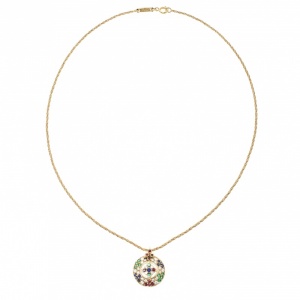 Chopard Vintage Multi Gem Pendant 18k Yellow Gold Rope Chain Necklace