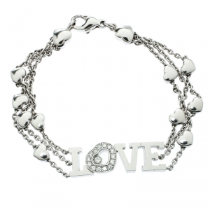 Chopard Happy Diamond Heart Love 18k White Gold Charm Link Bracelet