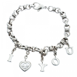 Chopard Happy Diamond I Love You Heart Charm 18k White Gold Link Bracelet
