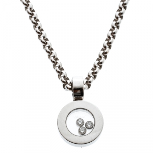 Chopard Happy Diamonds 18k White Gold Round Pendant Belcher Chain Necklace