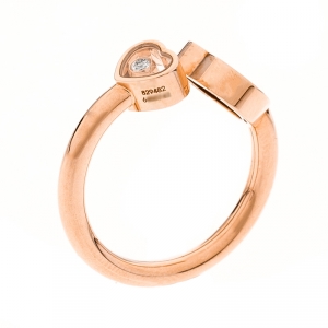 Chopard Happy Hearts Onyx Diamond 18k Rose Gold Ring Size 55