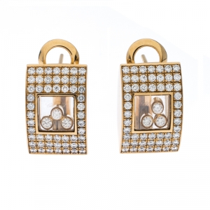 Chopard Happy Diamonds Pave 18k Yellow Gold Stud Earrings