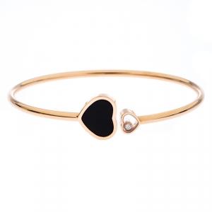 Chopard Happy Hearts Diamond Onyx 18K Rose Gold Open Bracelet