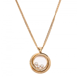 Chopard 18k Rose Gold Happy Emotions Pendant Double Belcher Chain Necklace 