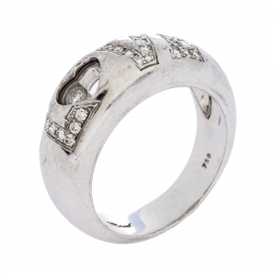 Chopard Happy Love Diamond 18K White Gold Band Ring Size 55
