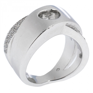 Chopard Happy Diamond Heart 18K White Gold Ring Size 50.5