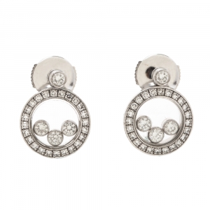 Chopard Happy Diamond 18K White Gold Round Stud Earrings