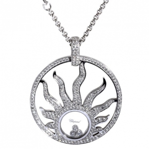 Chopard Diamond 18 K White Gold Happy Diamonds Sun Pendant Necklace 