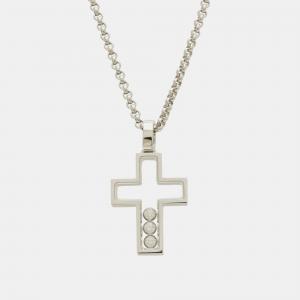 Chopard 18K White Gold and Diamond Happy Diamonds Cross Pendant Necklace