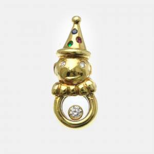 Chopard 18K Yellow Gold, Diamond, Emerald and Ruby Snowman Brooch Pin