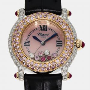 Chopard Pink Diamond 18k White Gold Happy Sport 27/6244 Quartz Women's Wristwatch 26 mm