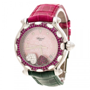 Chopard Pink Mother of Pearl Stainless Steel and Diamonds Happy Sport 28/8944 Women's Wristwatch 37 mm