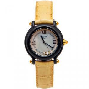 Chopard White Mother Of Pearl Be Happy Limited Edition Diamonds Plastic & Leather Women'S Watch 32MM