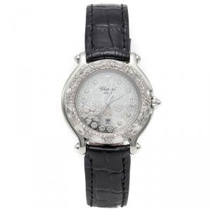 Chopard White Happy Sport Snow Flake Dial Stainless Steel Diamond Women's Watch 31MM